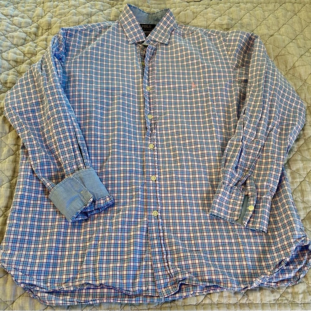 Polo by Ralph Lauren Blue and White Checked Button-Down Shirt